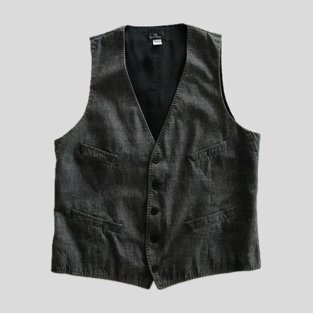Paul Smith Gray Cotton Preppy Academia Check Mens Preppy Vest Waistcoat M